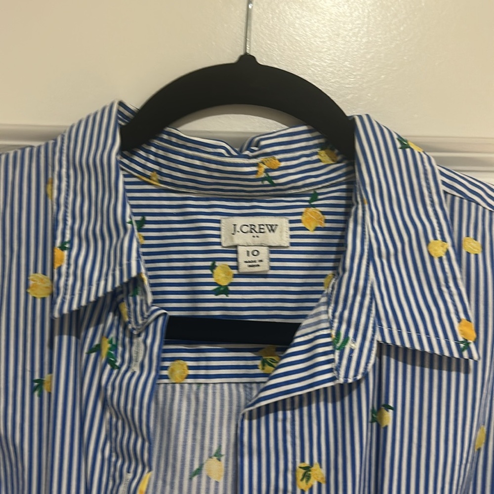 J. Crew Blue and White Striped Midi Dress with Yellow Floral Design - Picture 3 of 4